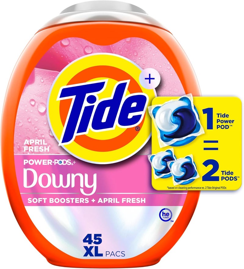 Tide Power PODs + Downy Laundry Detergent Pods, 45 Count, Soft Boosters + April Fresh - Image 1